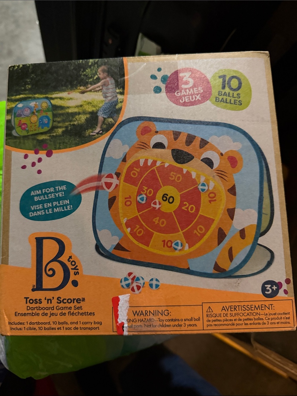 Toss 'n' Score Tiger Dartboard Game Set - Orange/Blue